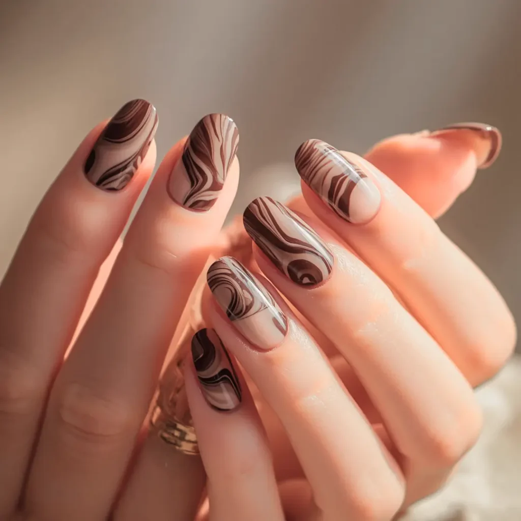 Cappuccino marble nails
