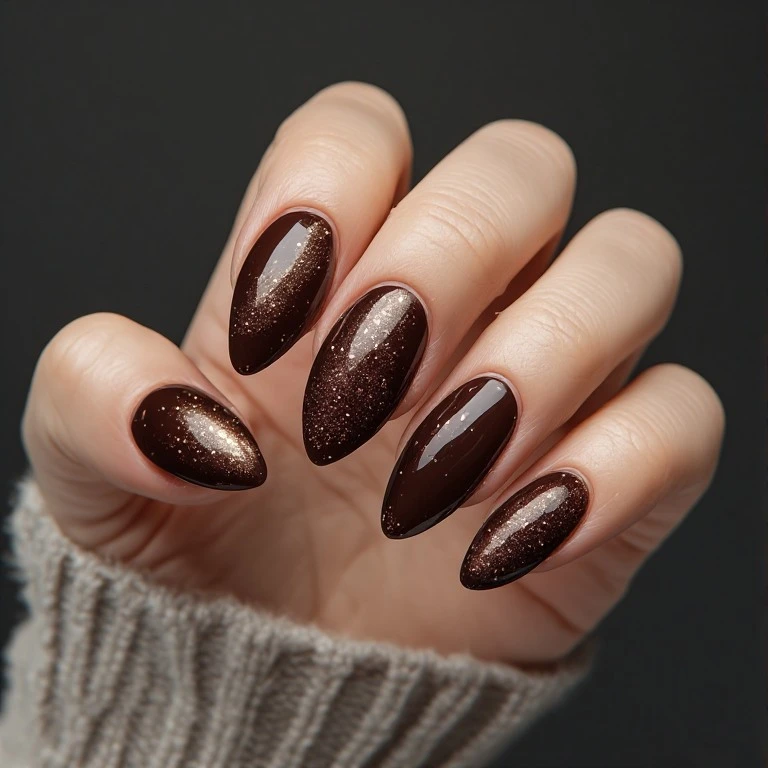 Brown velvet cat-eye manicure