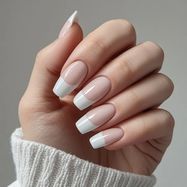 Cloud Dancer reverse French and negative space nails