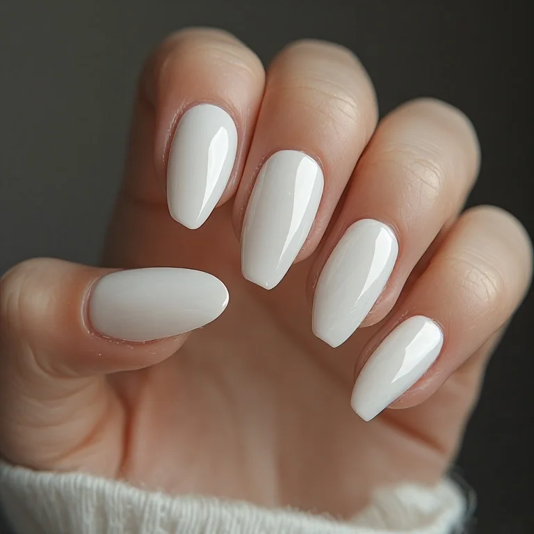 Cloud Dancer soft white stiletto nails