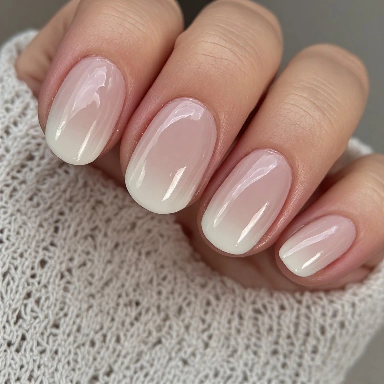 Cloudy French manicure with soft milky white tips