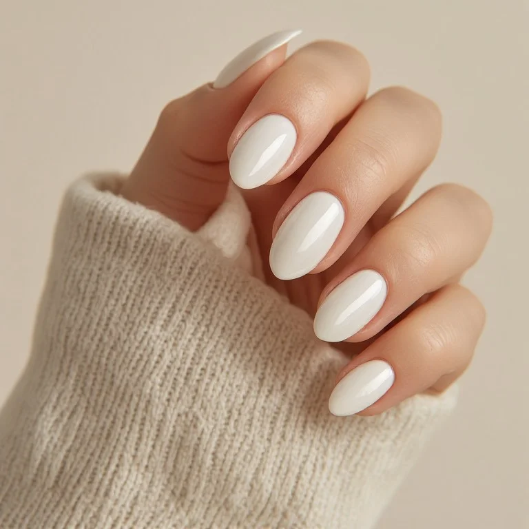 Elegant Cloud Dancer milky white almond manicure