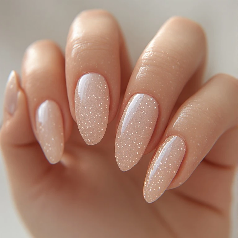Glossy semi-sheer nude nails