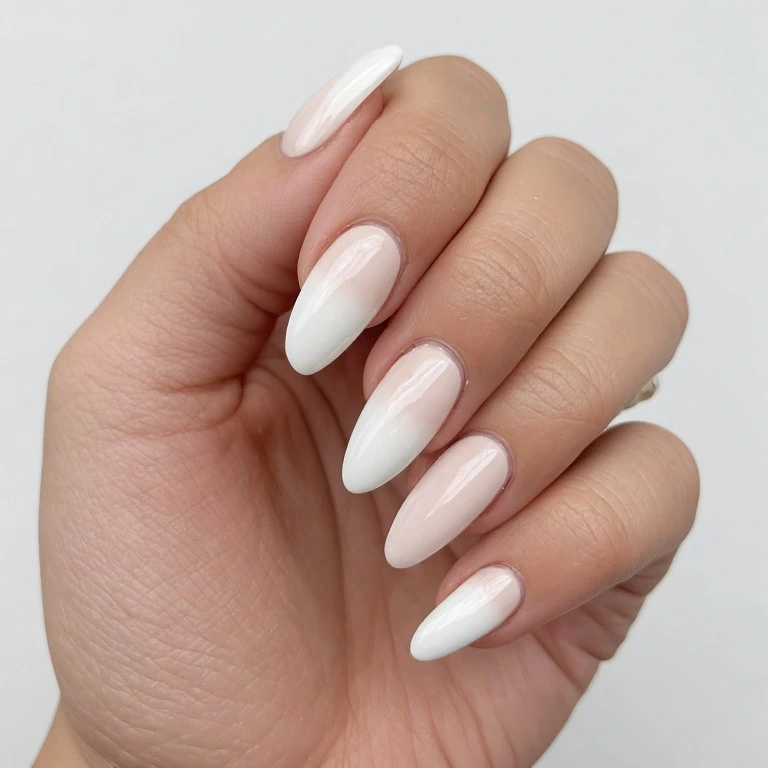 Milky white ombre Cloud Dancer nails