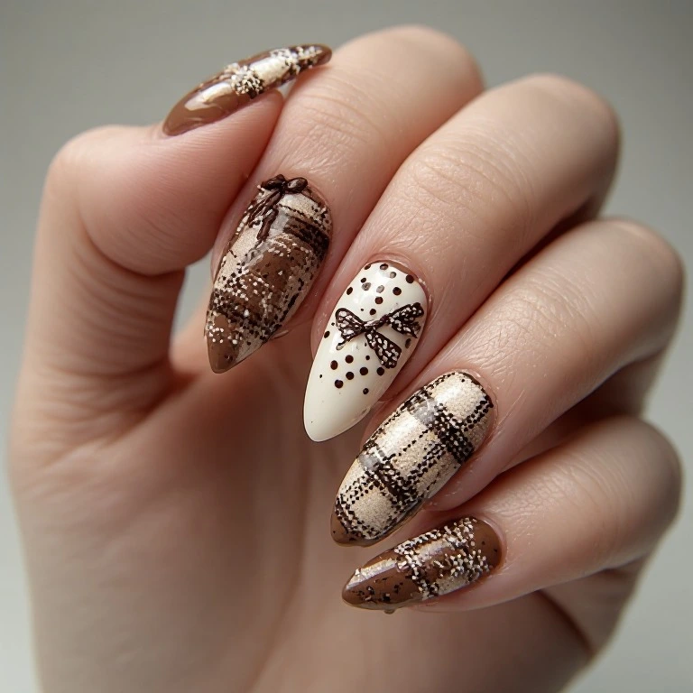Plaid textile-inspired nails