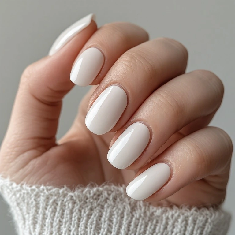 Short rounded Cloud Dancer milky white nails
