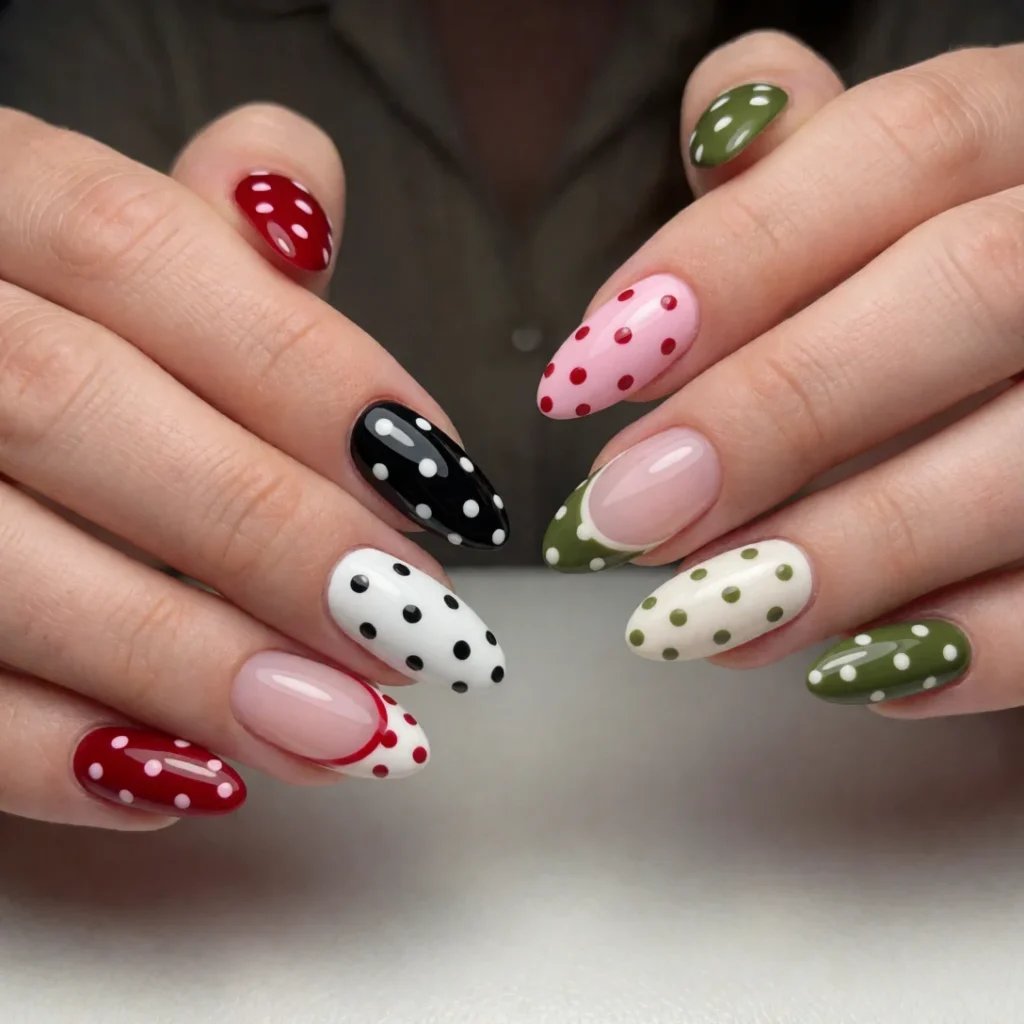 bold color polka dot nail designs