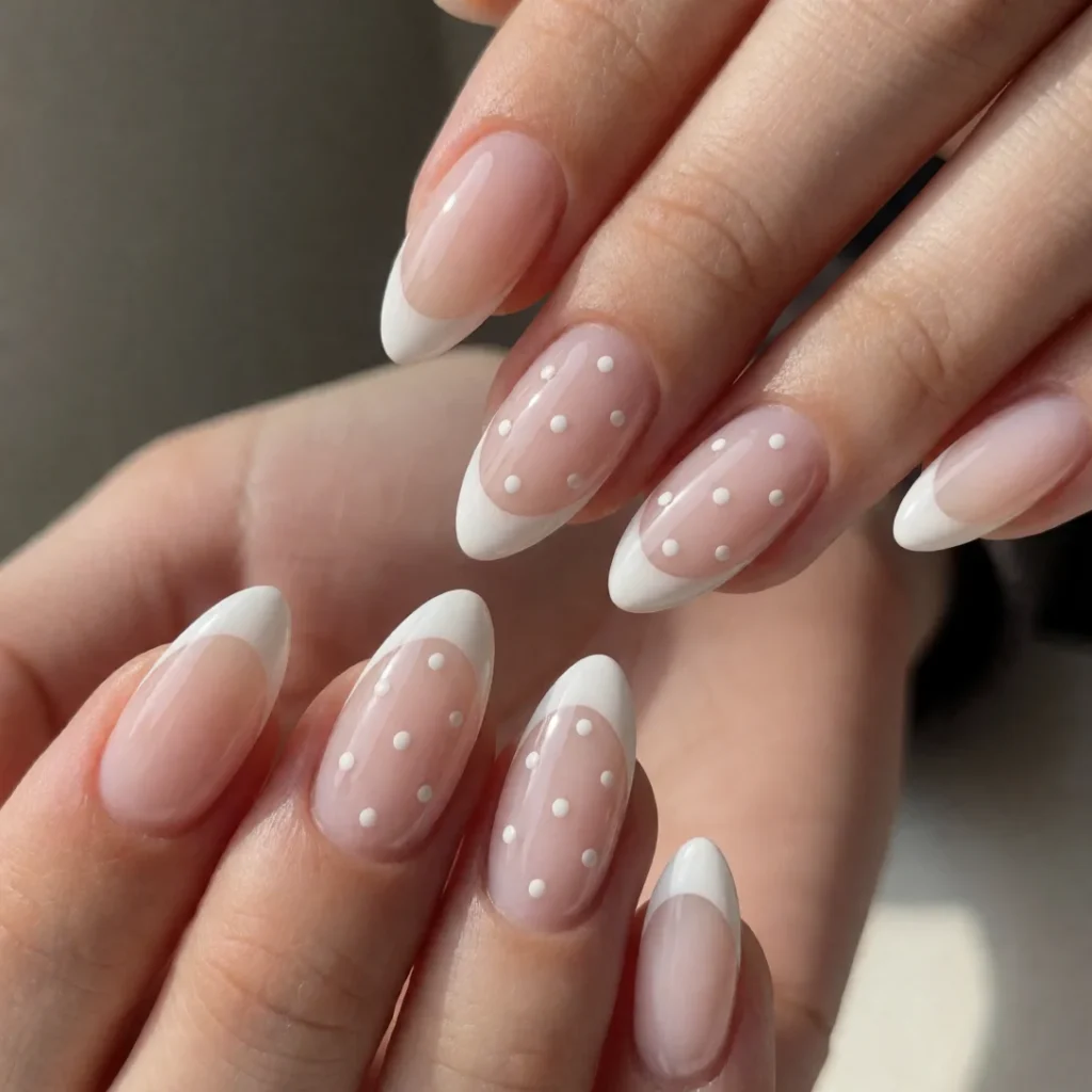 glazed white polka dot nails