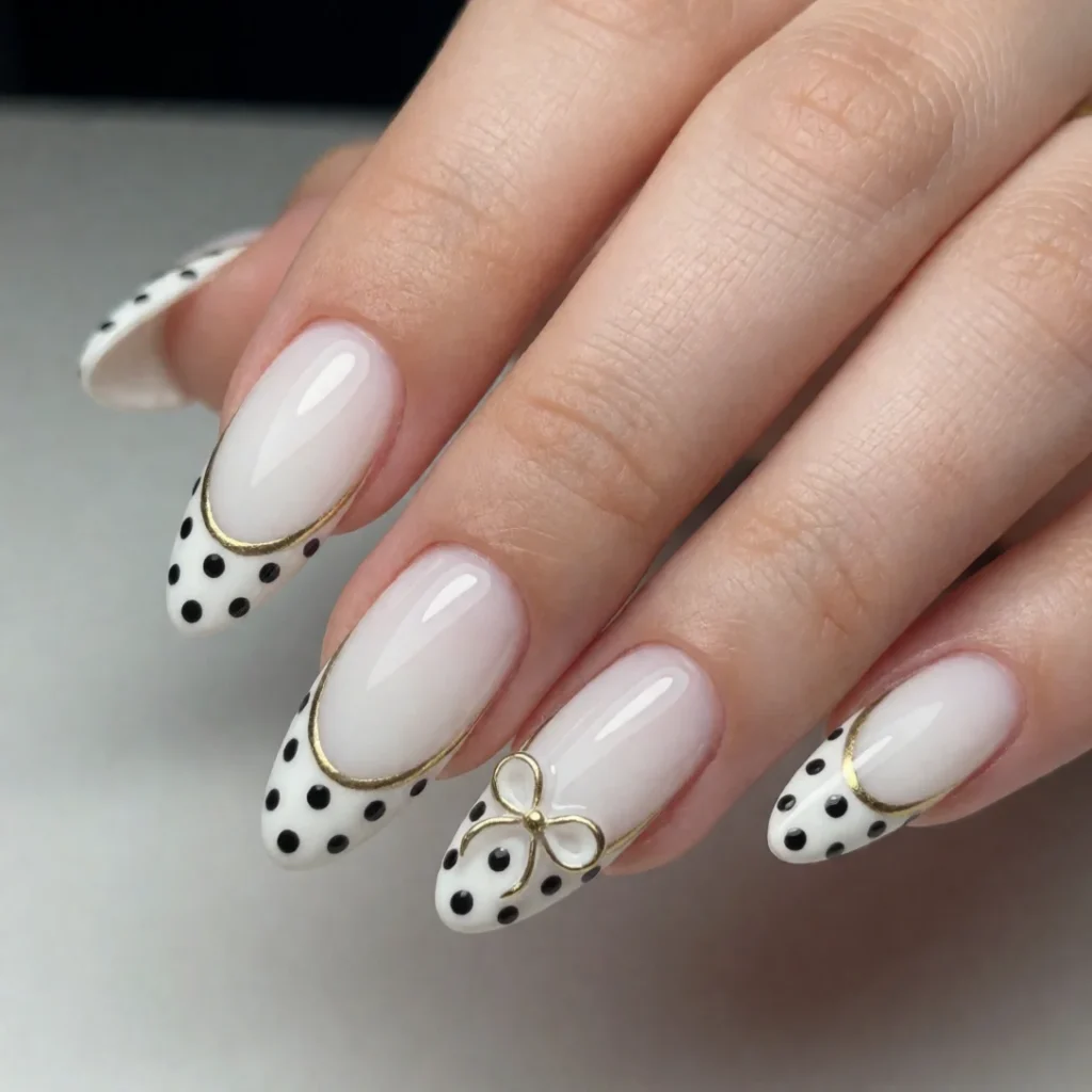 gold chrome polka dot French nails