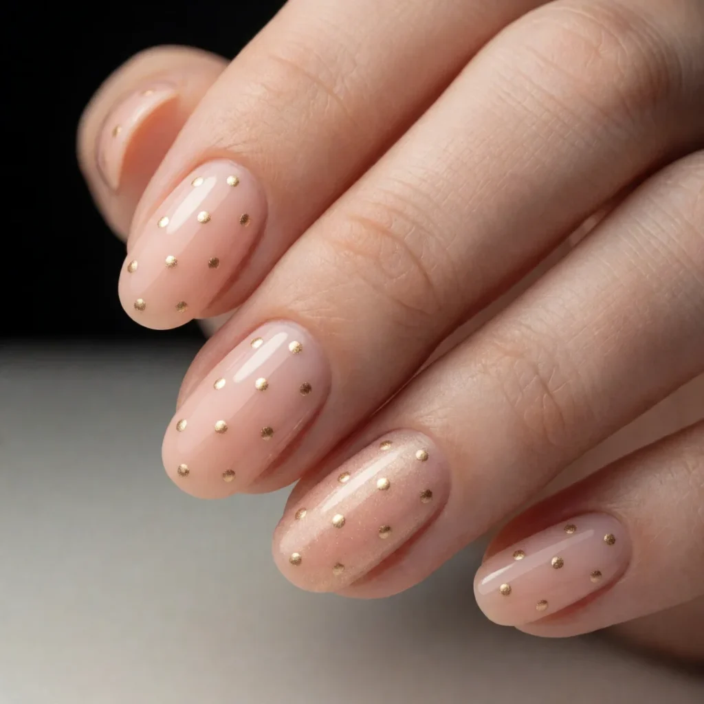 peach gold polka dot nails