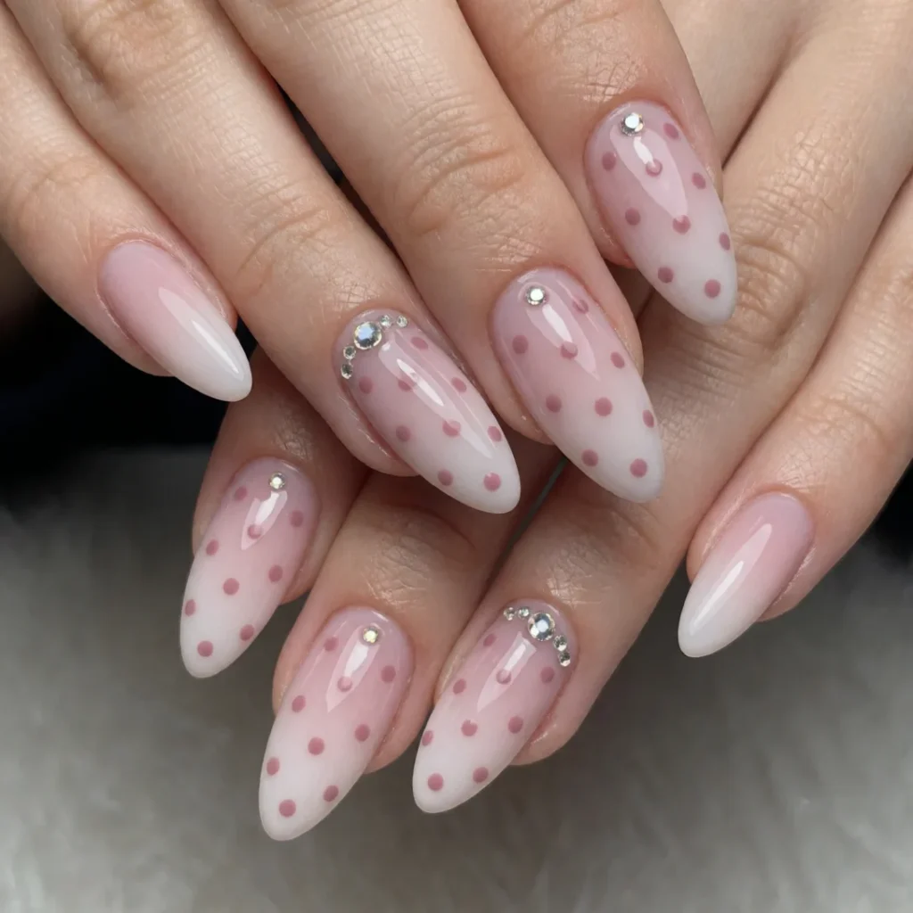 pink ombre polka dot nails