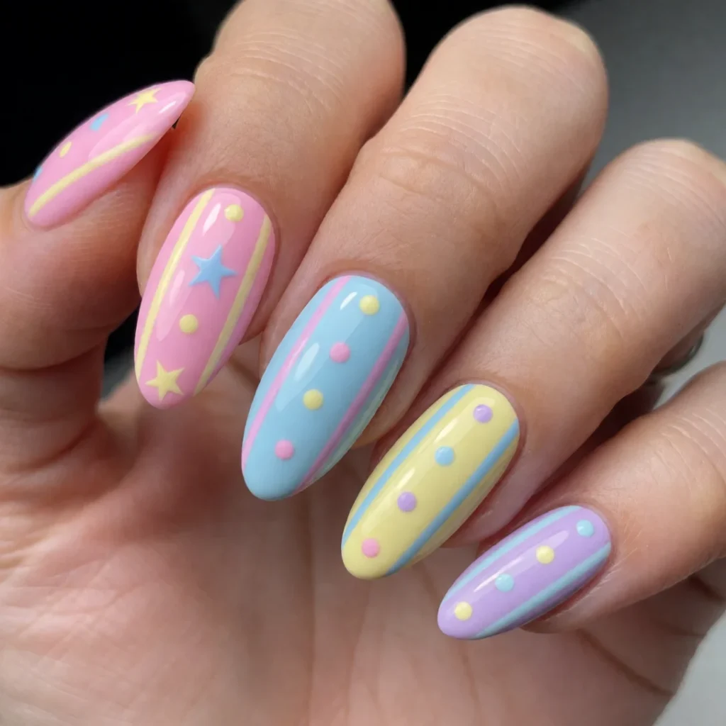 stripe and polka dot nails