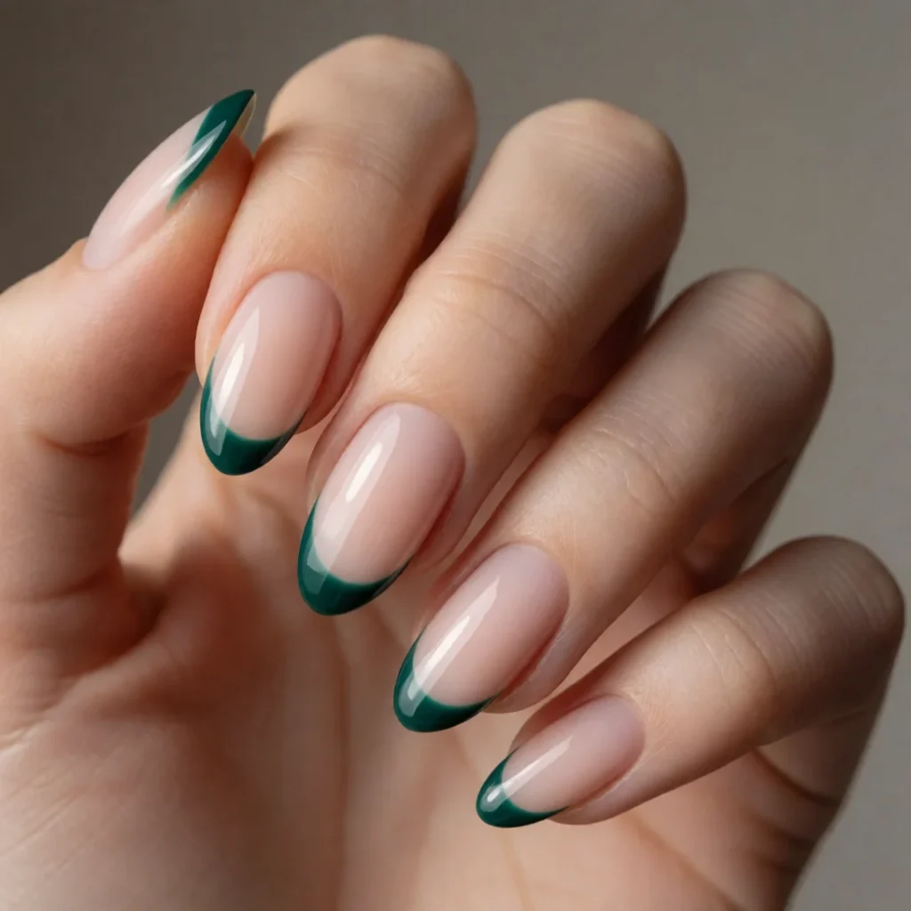 Dark green micro French nails