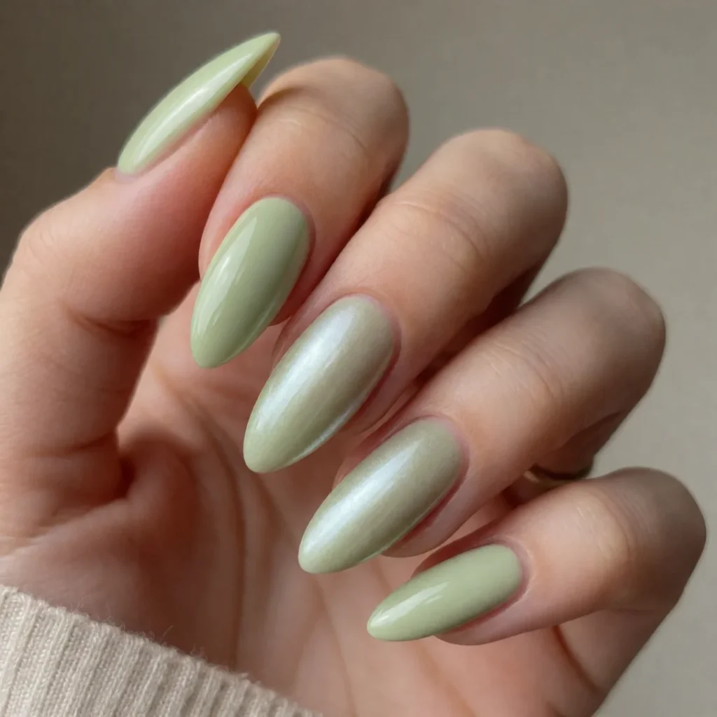 Glazed sage green nails