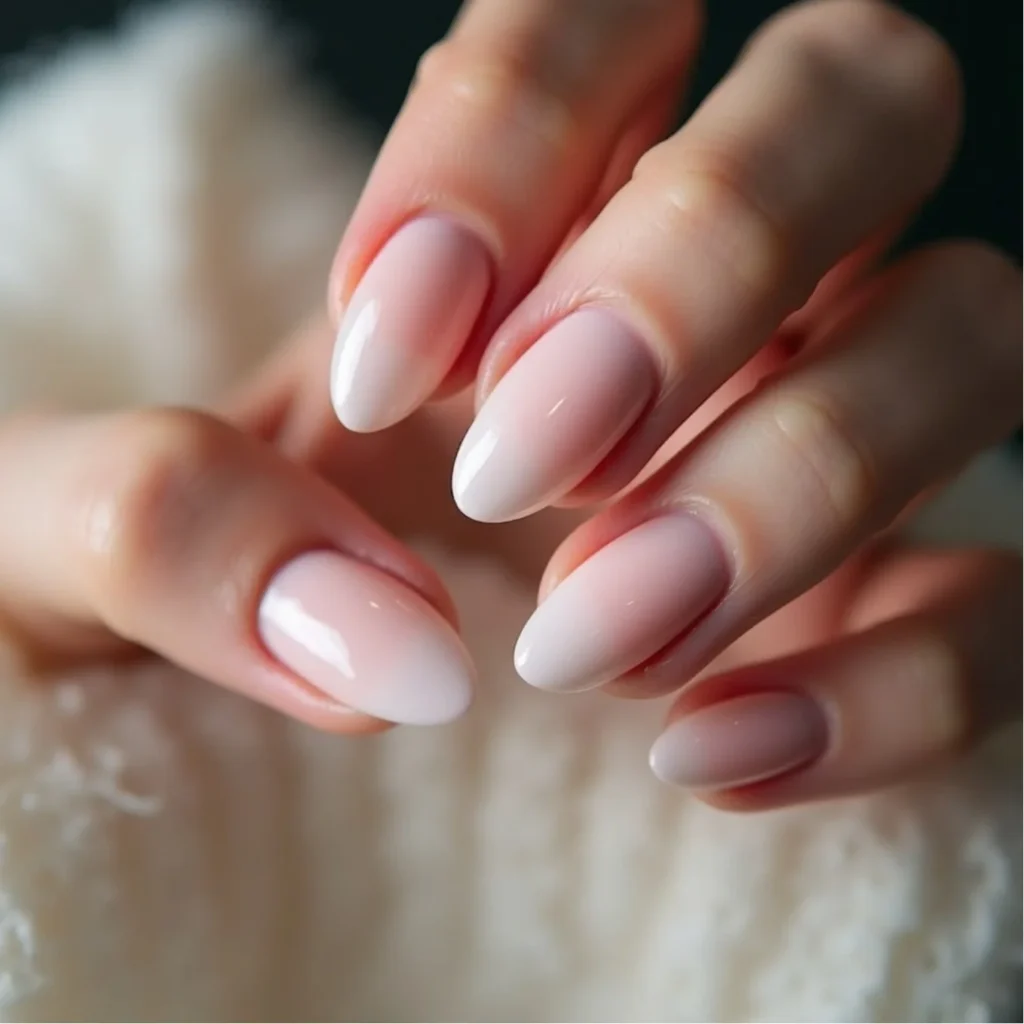 Glazed milky pink soap nails