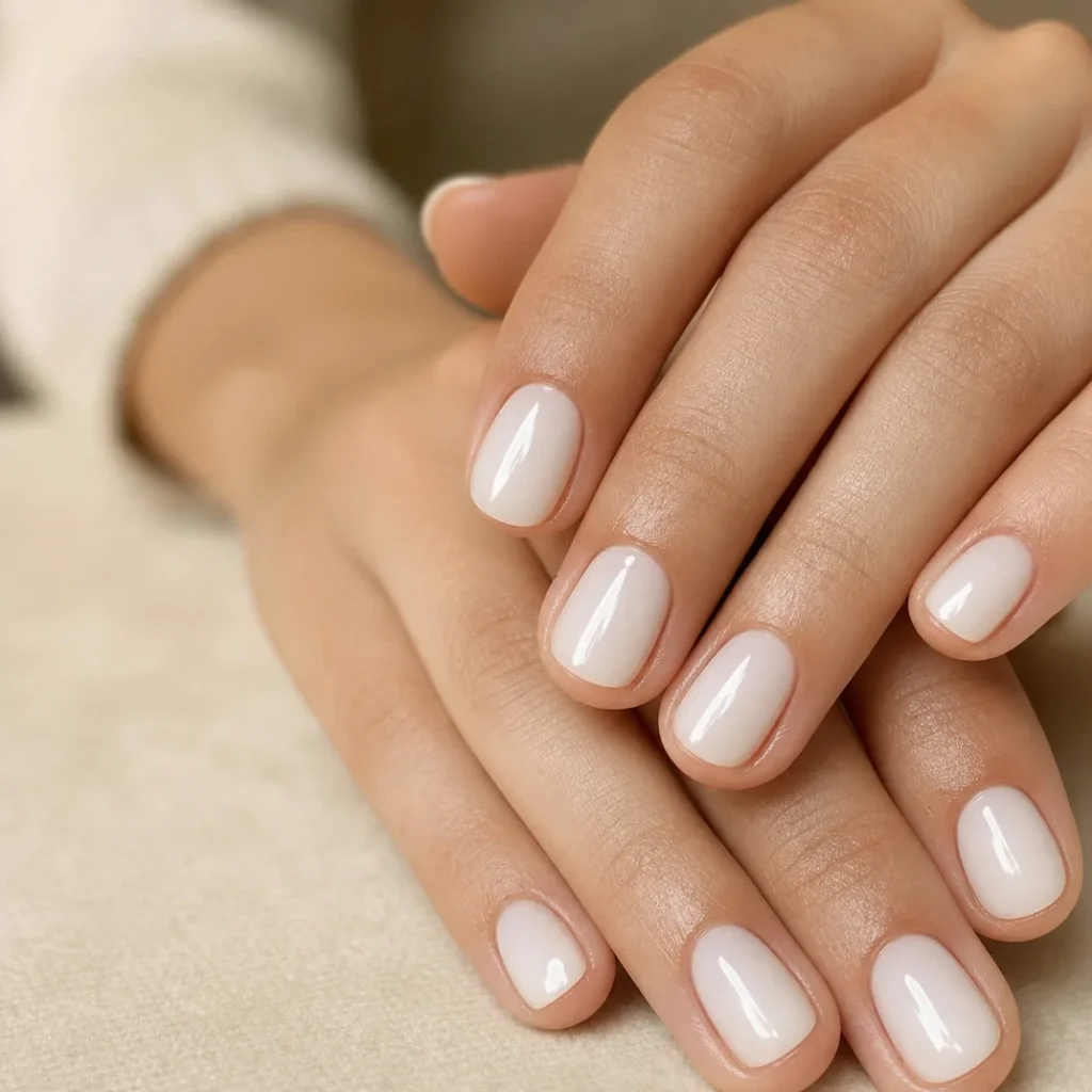 Milky white neutral soap nails