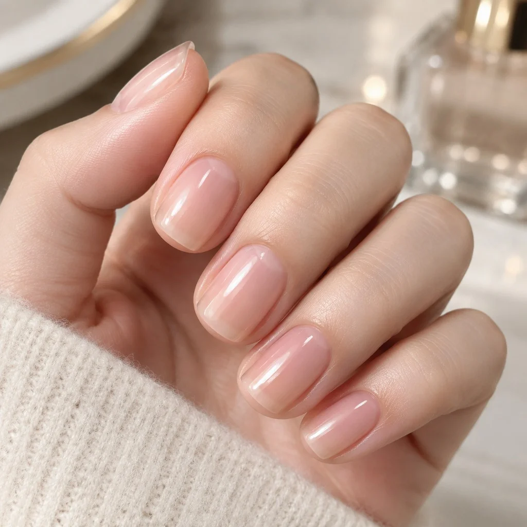 Sheer beige pink soap manicure
