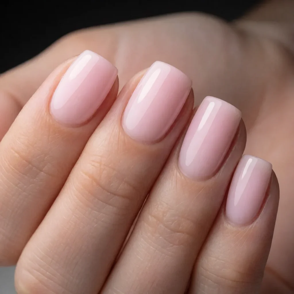 Short sheer pink soap nails
